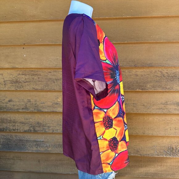 Miss Look Plumb Floral Top 957341 Button Detail Short Sleeve Blouse Shirt Size X - Picture 6 of 8